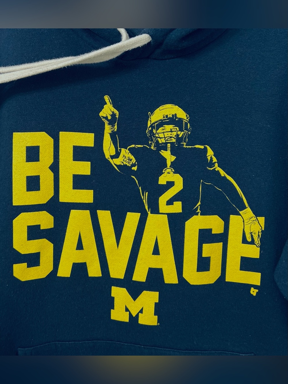 Michigan Wolverines Men’s Navy 'Be Savage' Hoodie - Yellow Print - Picture 4 of 8